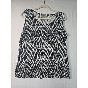 Easywear By Chicos Zebra Print Black & White Ruffle Tank Top Women's Size 1 (M)
